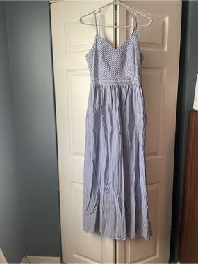 LOFT Blue and White Striped Sundress
